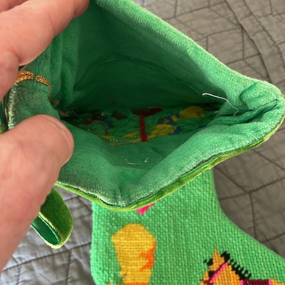 VINTAGE 70s Handmade Christmas stocking needlepoint signed cowboy puppy horse - Picture 9 of 10